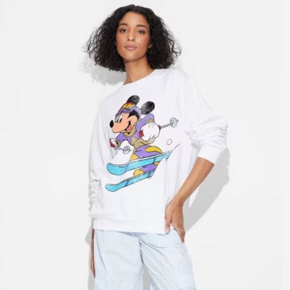 Disney Tops - Disney Women's Vintage Mickey Mouse Skiing Sweatshirt White Size XS